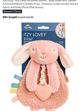 New Itzy Ritzy Pink Bunny Lovey with Heart Teether